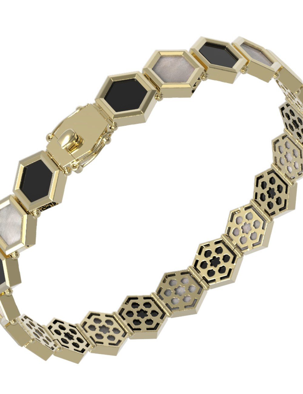 Браслет из лимонного золота c ониксом и перламутром