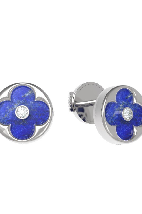 Серьги из белого золота c бриллиантами и лазуритом