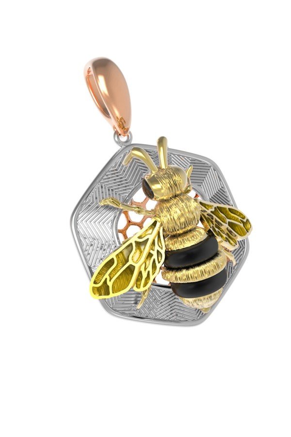 Подвеска из золота c эмалью, ониксом и эмалью