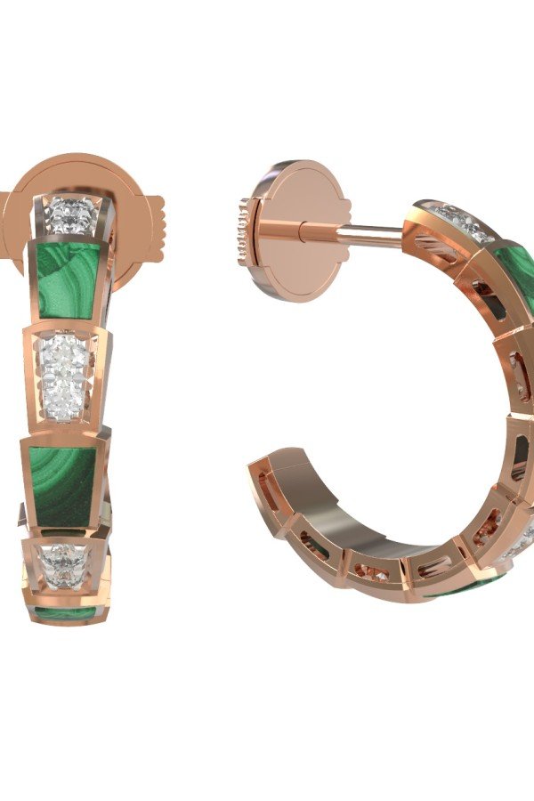 Серьги из золота c бриллиантами и малахитом