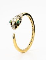 Браслет из лимонного золота c бриллиантами, рубином, ониксом, малахитом и перламутром