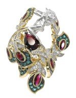 Кольцо из лимонного золота c фианитом и гранатом