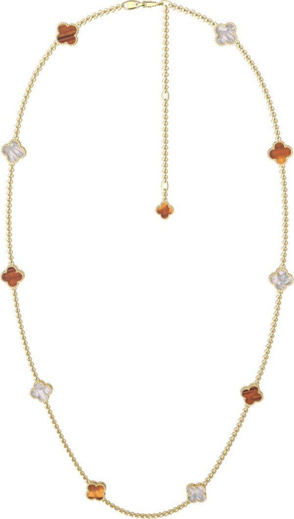 Колье из лимонного золота c тигровым глазом и перламутром