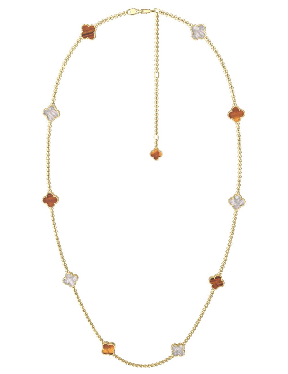 Колье из лимонного золота c тигровым глазом и перламутром