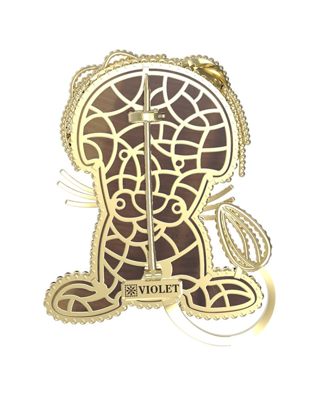 Брошь из лимонного золота c эмалью и тигровым глазом