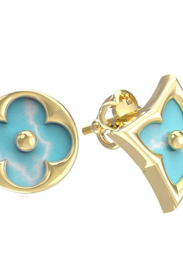 Серьги из лимонного золота c бирюзой