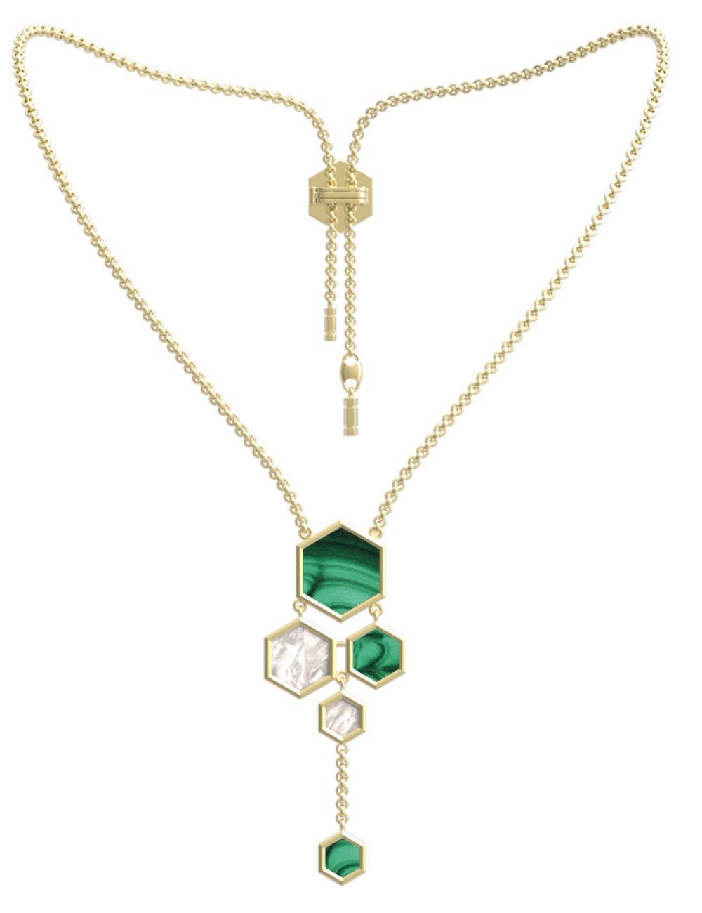 Колье из лимонного золота c малахитом и перламутром