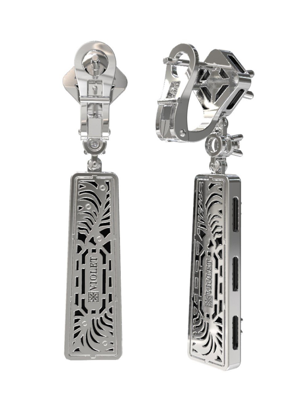 Серьги из белого золота c бриллиантами и ониксом