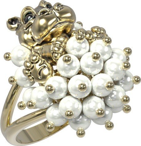 Кольцо из лимонного золота c эмалью и жемчугом