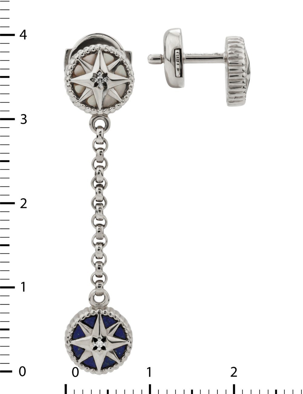 Серьги из белого золота c бриллиантами, лазуритом и перламутром