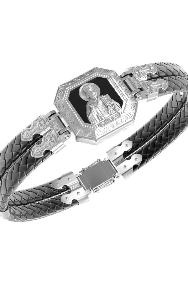 Браслет из белого золота c шнурком и ониксом