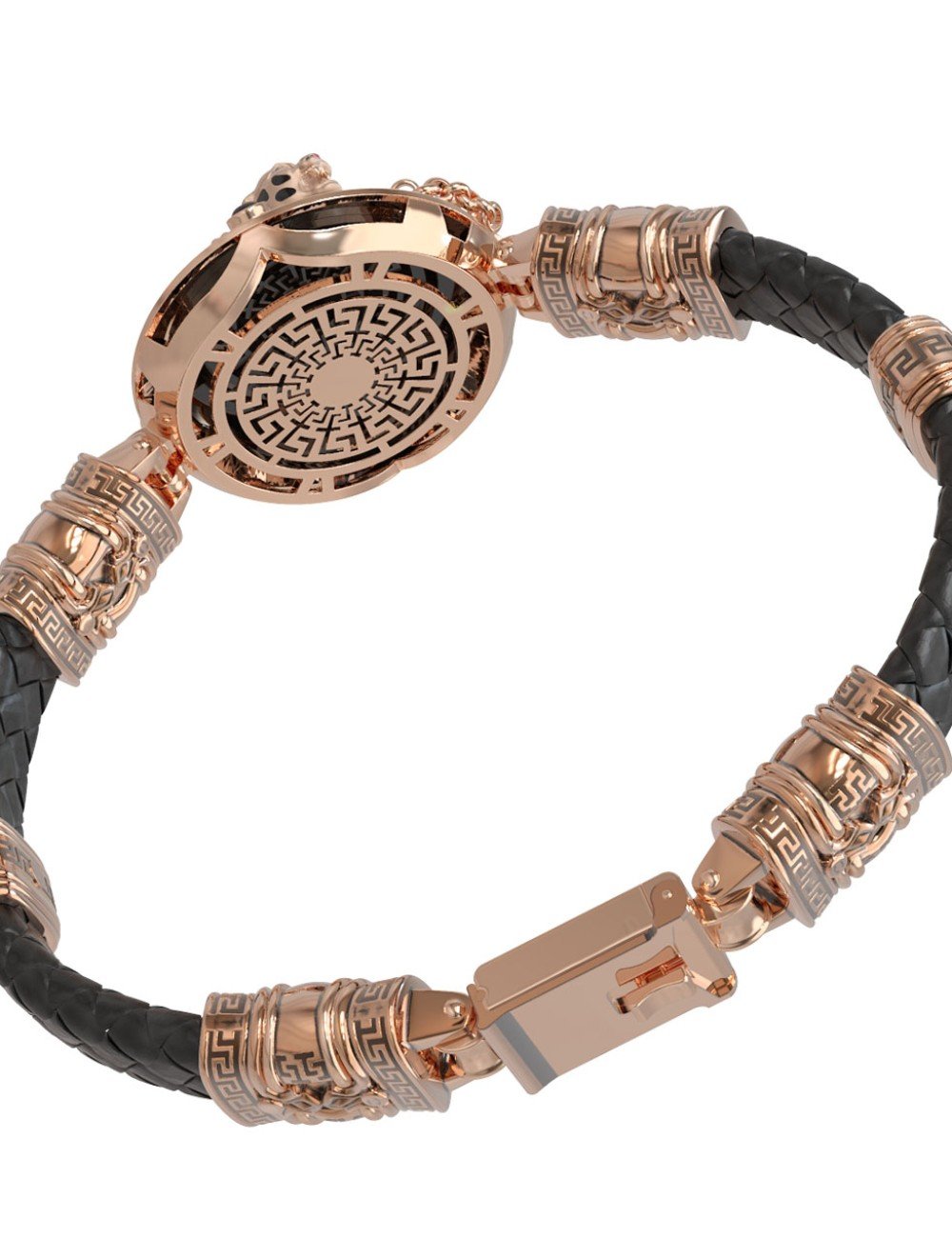 Браслет из золота c эмалью, шнурком, ониксом и рубином