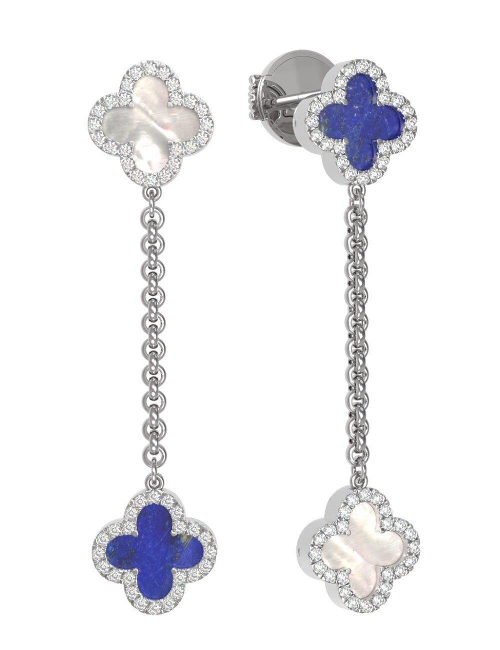 Серьги из белого золота c бриллиантами, лазуритом и перламутром