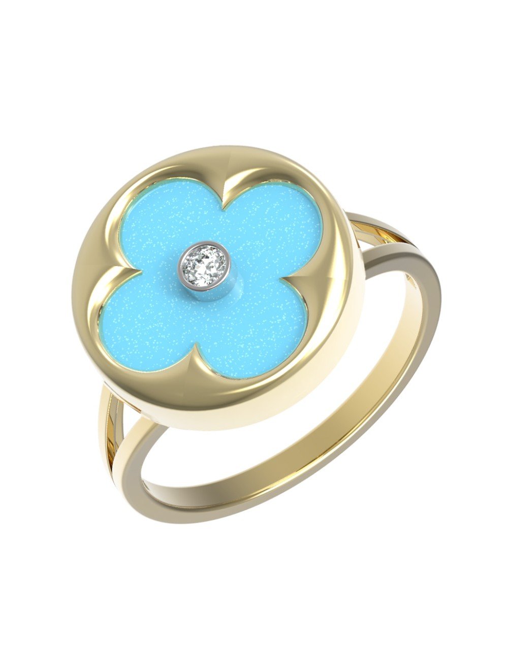 Кольцо из лимонного золота c бриллиантами и бирюзой
