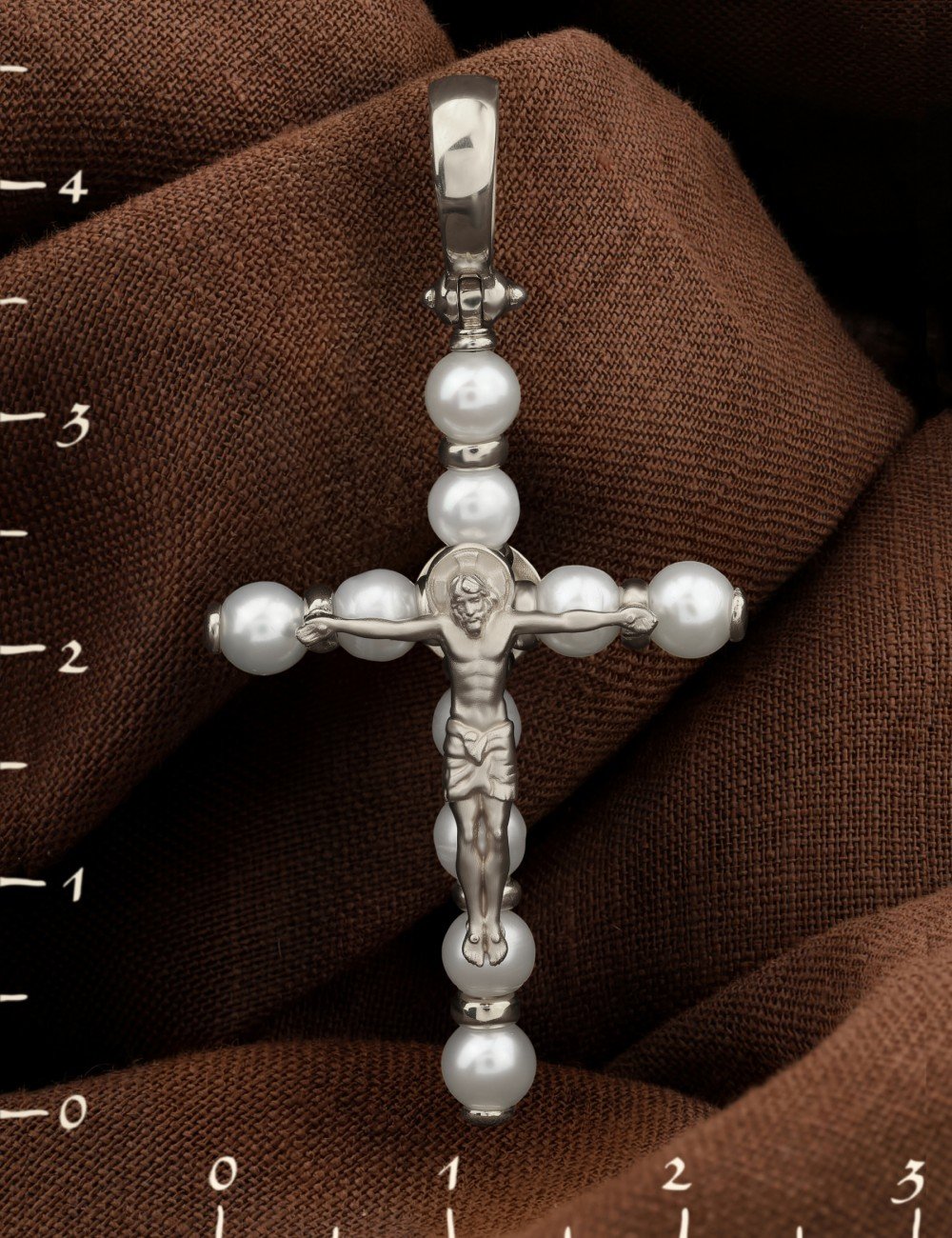 Крест из белого золота c жемчугом