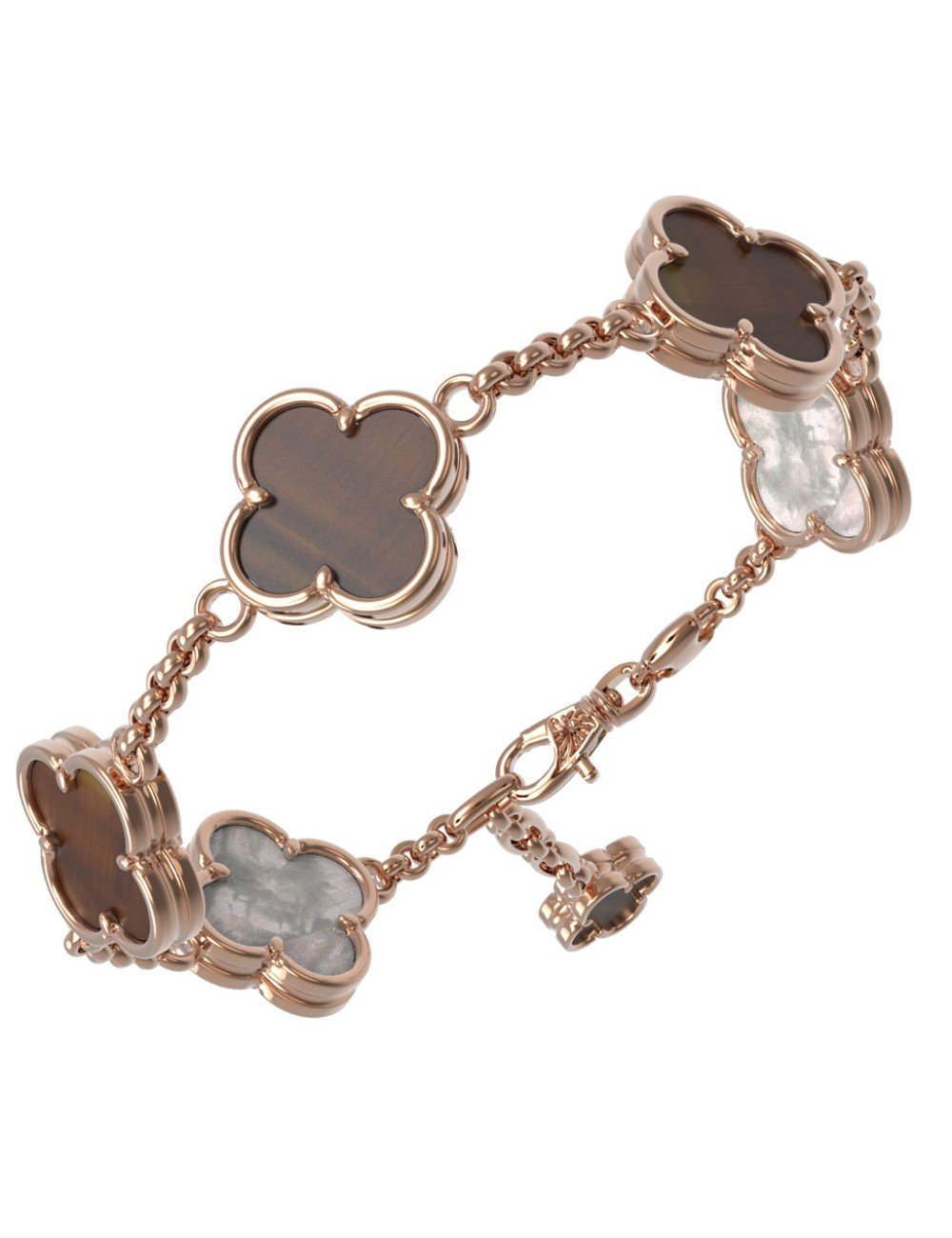 Браслет из золота c тигровым глазом и перламутром