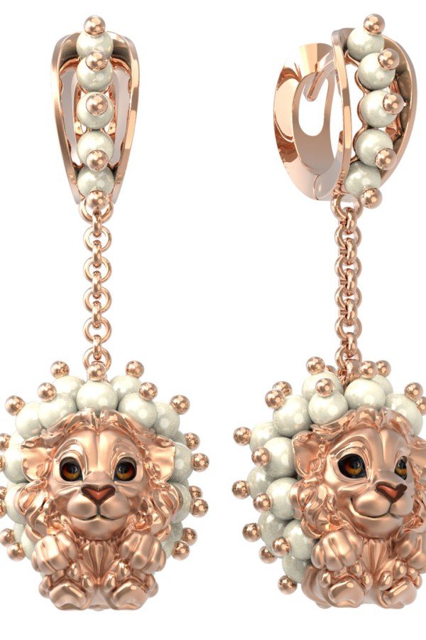 Серьги из золота c эмалью и жемчугом