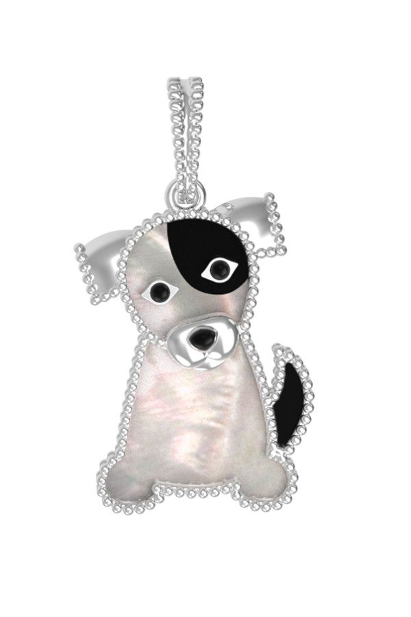 Подвеска из белого золота c эмалью, ониксом и перламутром