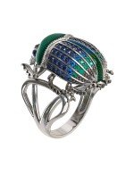 Кольцо из белого золота c эмалью, фианитом и сапфиром