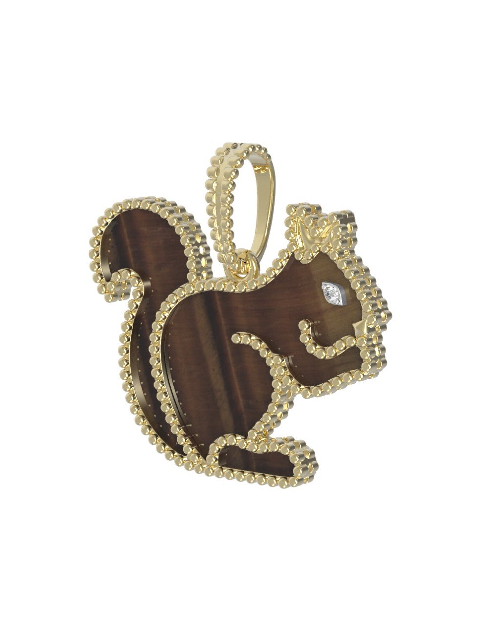 Подвеска из лимонного золота c бриллиантами и тигровым глазом