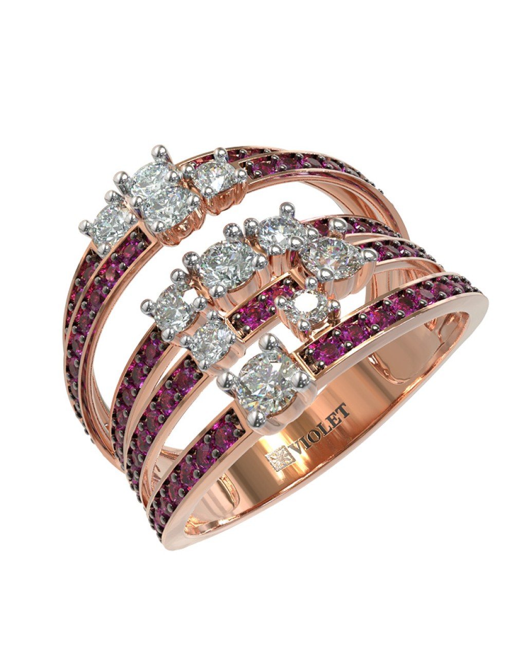 Кольцо из золота c бриллиантами и рубином