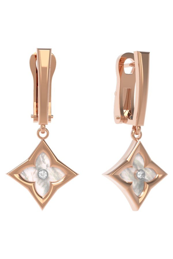 Серьги из золота c бриллиантами и перламутром