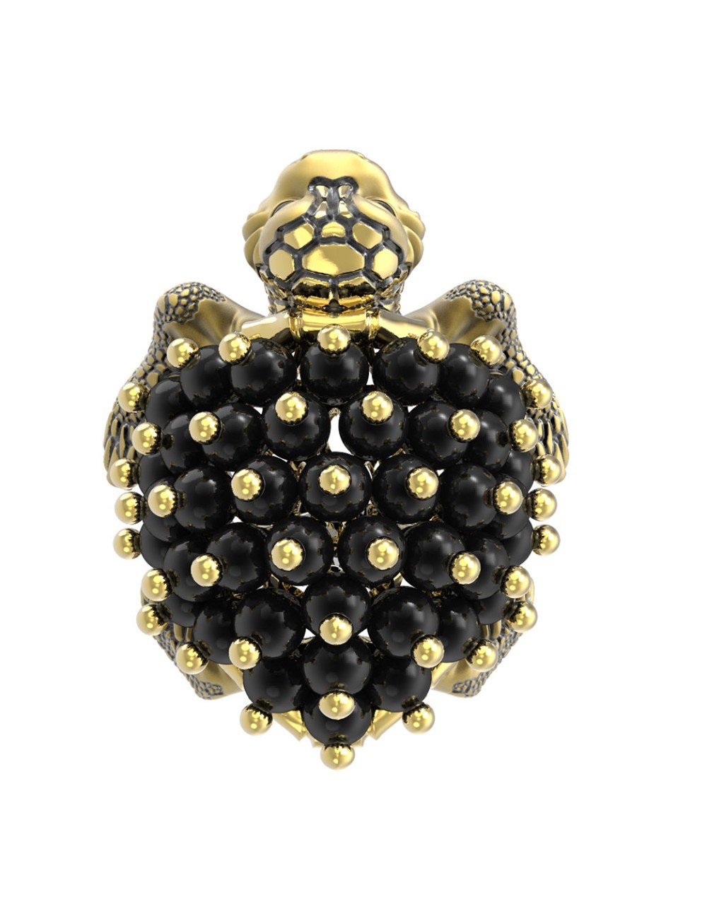 Кольцо из лимонного золота c эмалью и ониксом