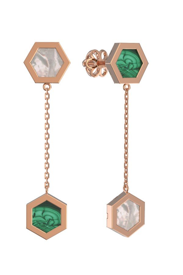 Серьги из золота c малахитом и перламутром