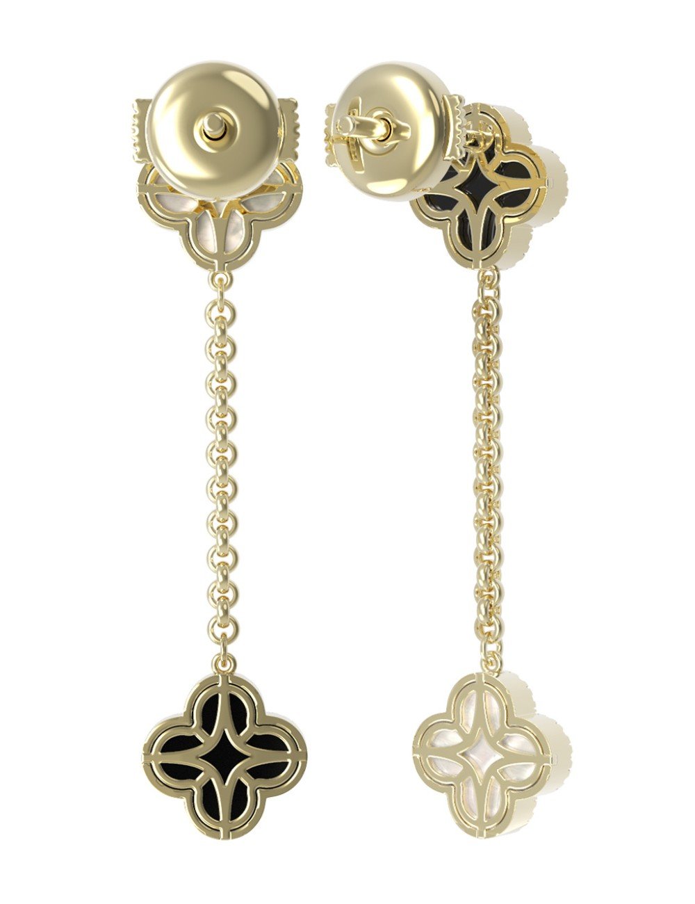 Серьги из лимонного золота c бриллиантами, ониксом и перламутром