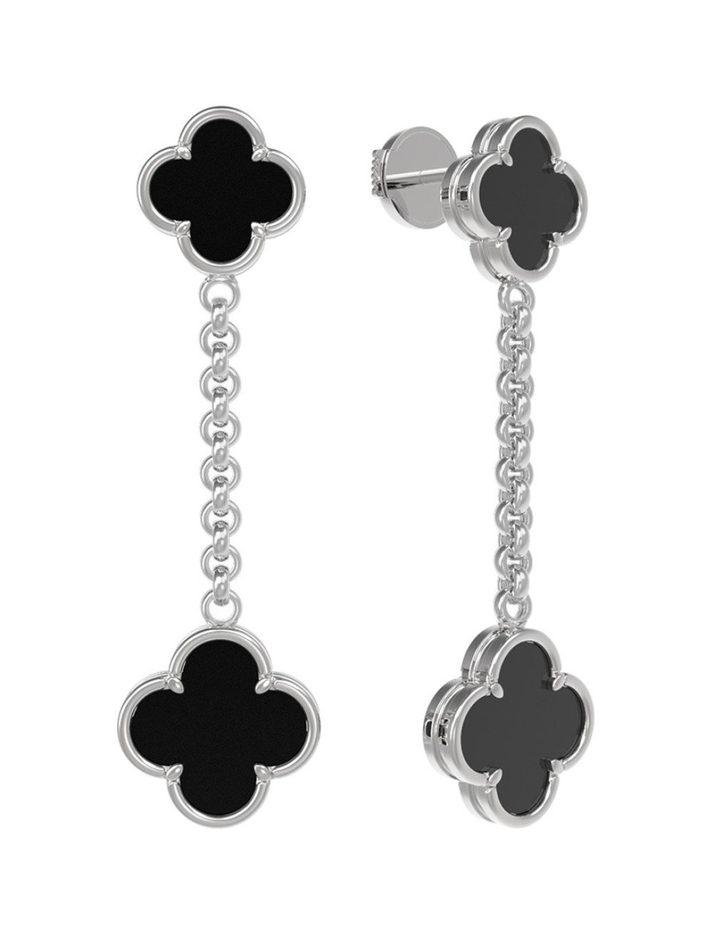 Серьги из белого золота c ониксом