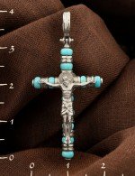 Крест из белого золота c бирюзой