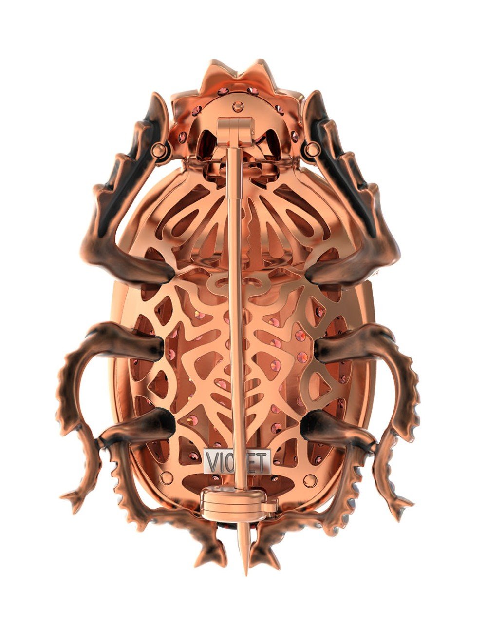 Брошь из золота c эмалью, фианитом и гранатом