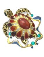 Подвеска из лимонного золота c эмалью, фианитом, гранатом и янтарём