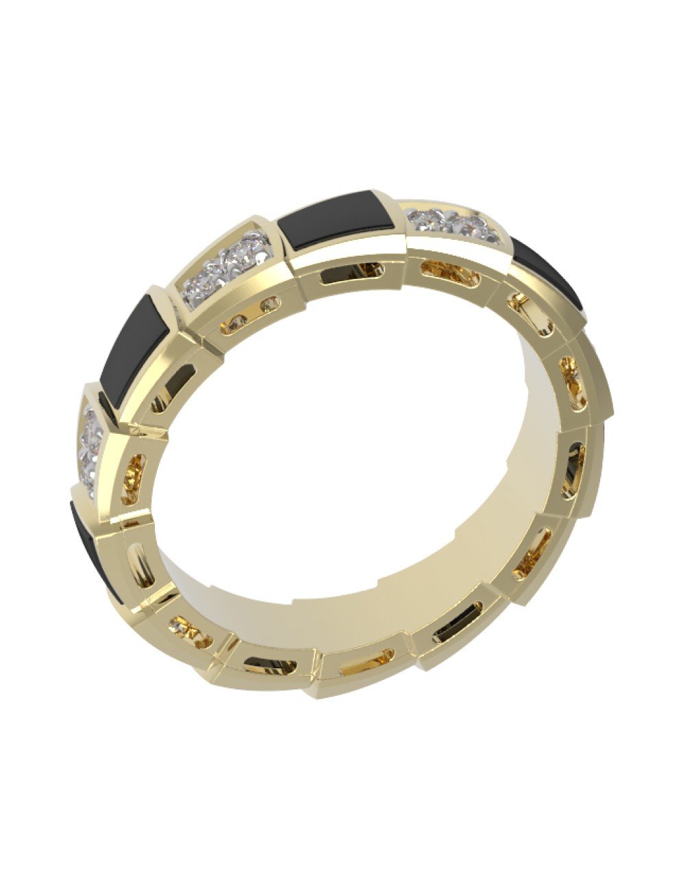 Кольцо из лимонного золота c бриллиантами и ониксом