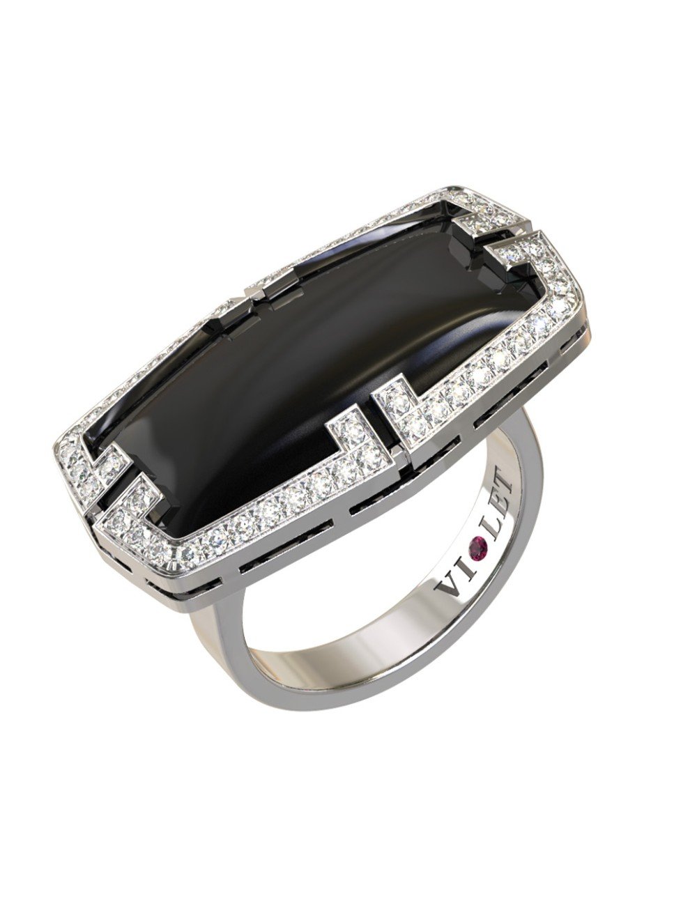 Кольцо из белого золота c бриллиантами, рубином и ониксом