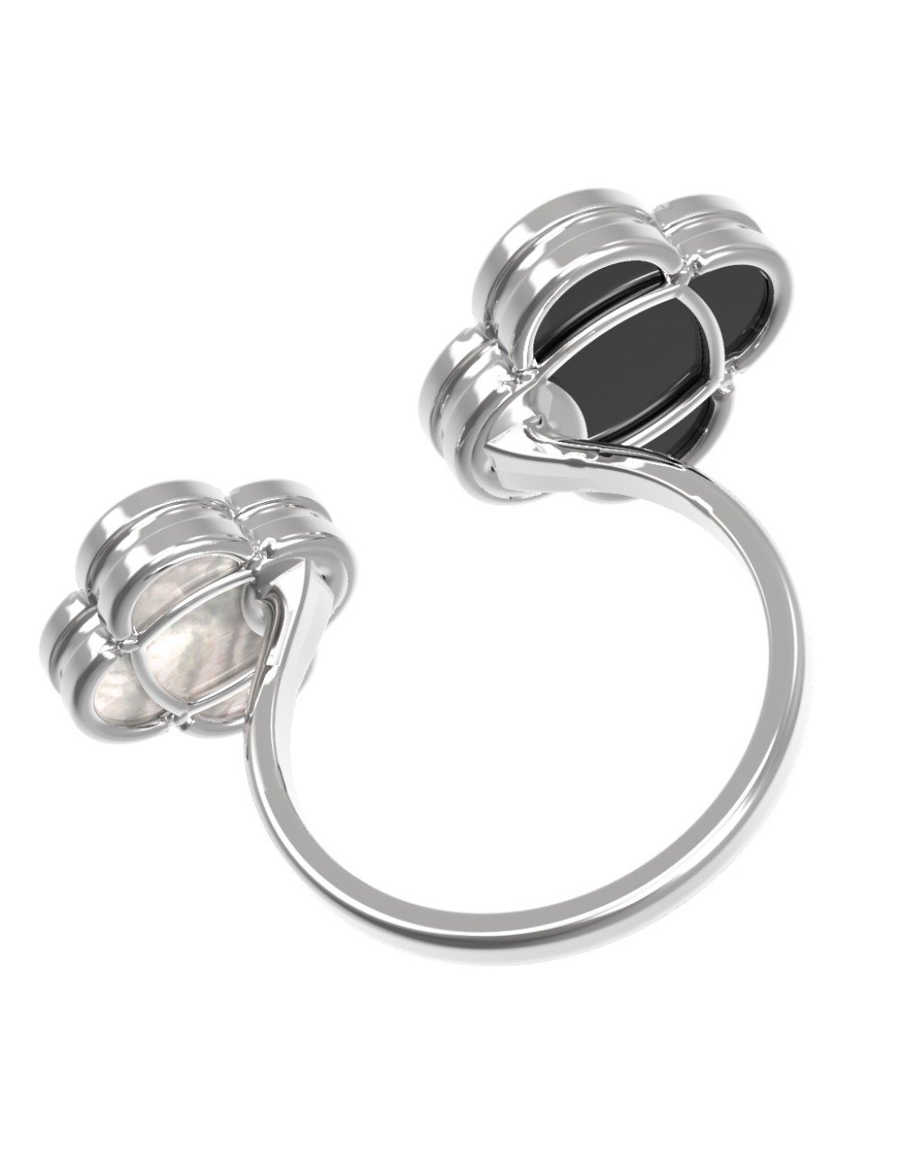 Кольцо из белого золота c ониксом и перламутром