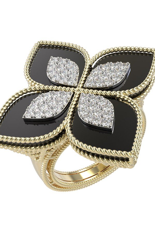 Кольцо из лимонного золота c бриллиантами и ониксом