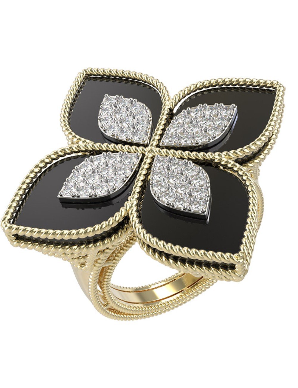 Кольцо из лимонного золота c бриллиантами и ониксом