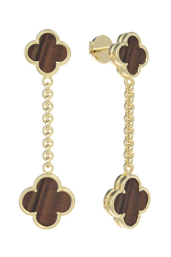 Серьги из лимонного золота c тигровым глазом