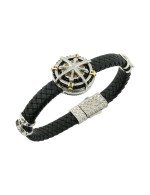 Браслет из белого золота c эмалью, бриллиантами, кожаным шнурком и ониксом