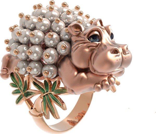 Кольцо из золота c эмалью и жемчугом