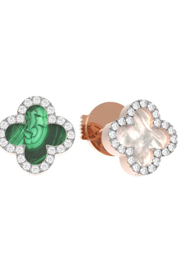 Серьги из золота c бриллиантами, малахитом и перламутром