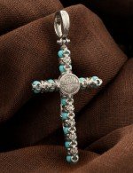 Крест из белого золота c бирюзой