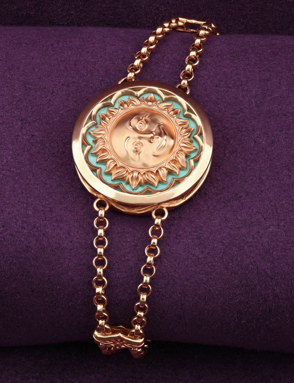 Браслет из золота c бирюзой и лазуритом