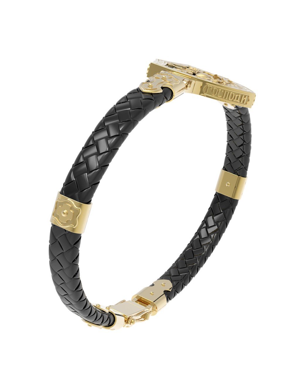 Браслет из лимонного золота c шнурком и ониксом