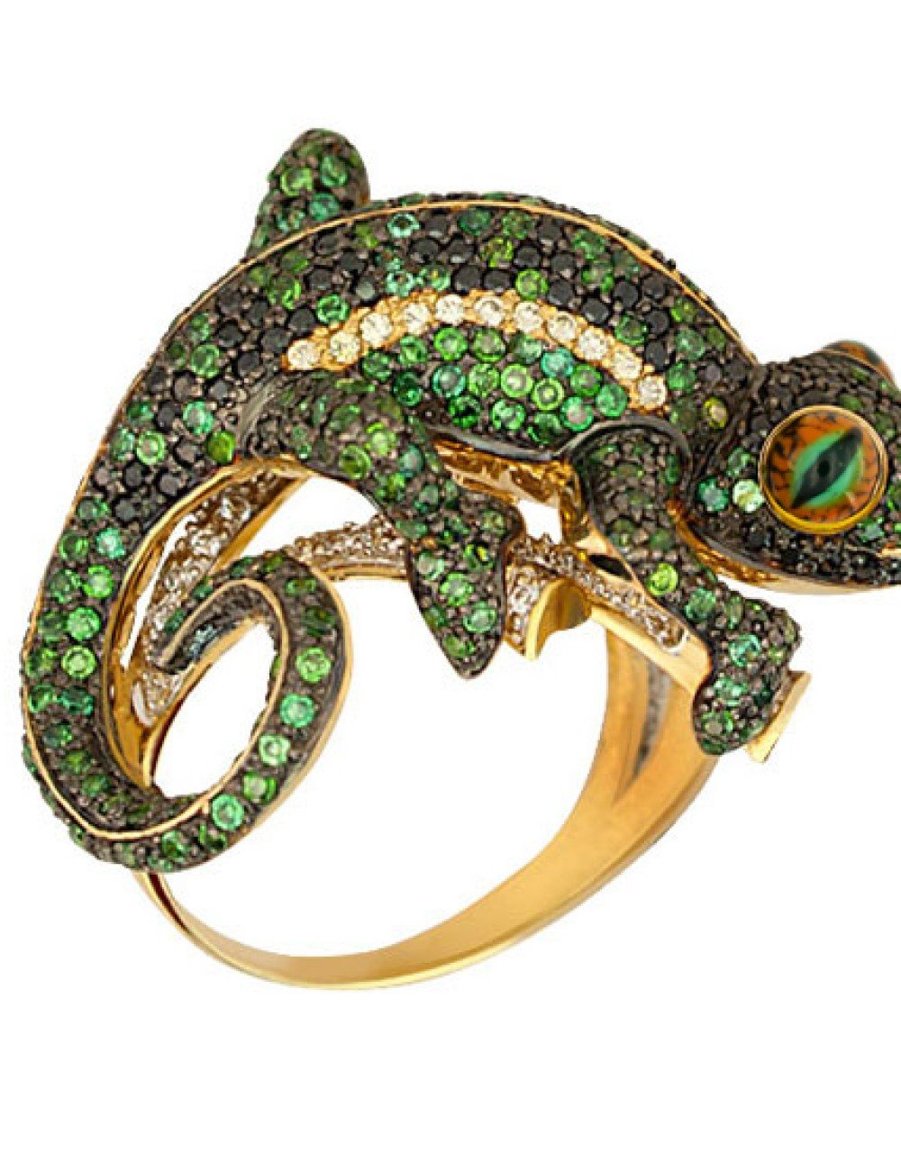 Кольцо из лимонного золота c эмалью и фианитом