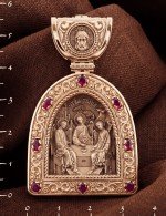 Образок из золота c эмалью и рубином