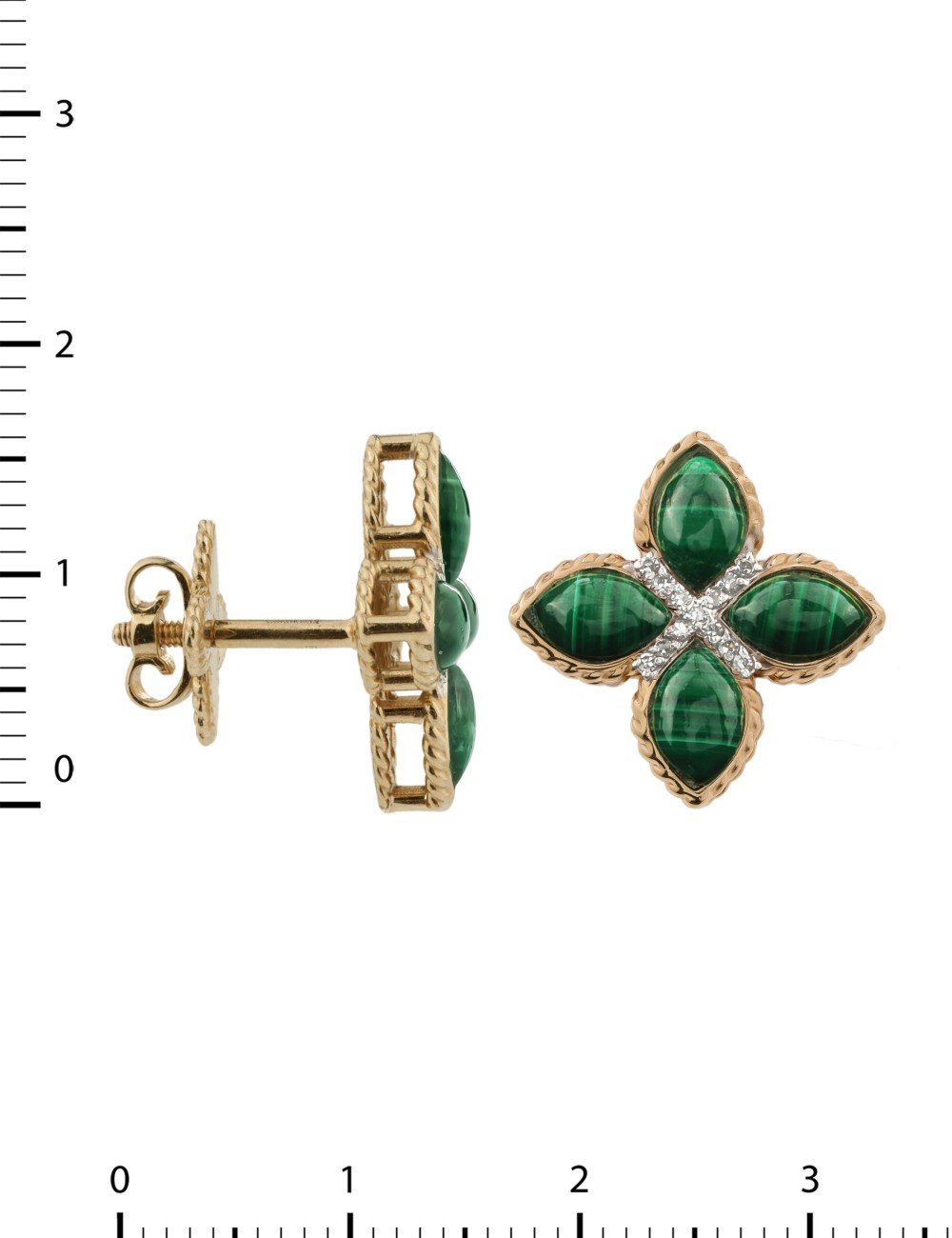 Серьги из золота c бриллиантами и малахитом