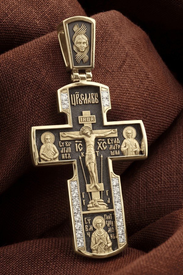 Крест из лимонного золота c бриллиантами