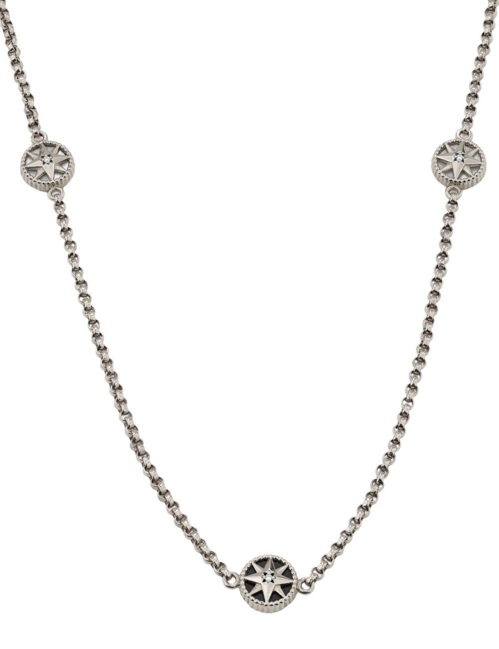 Колье из белого золота c бриллиантами, ониксом и перламутром